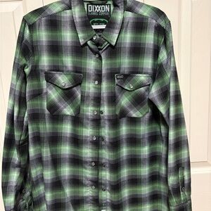 DIXXON Women’s Green and Black Plaid Button Down Shirt